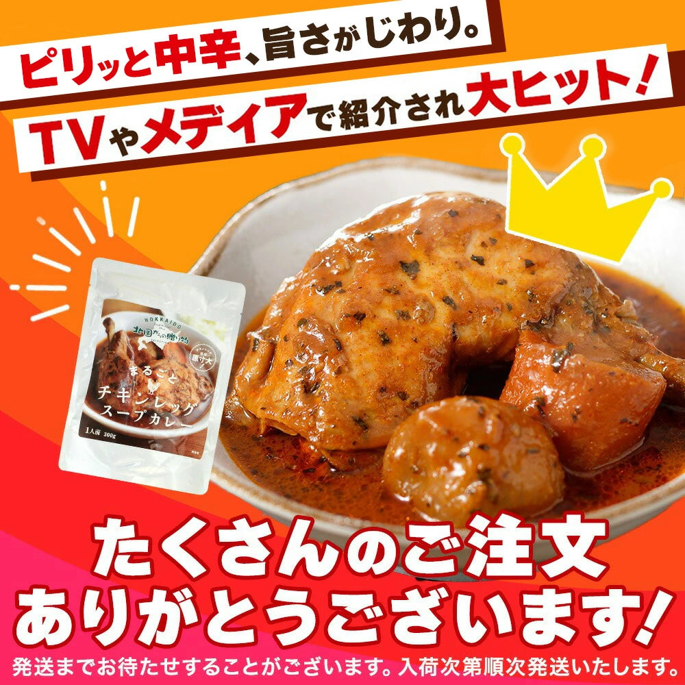 【北国からの贈り物】 まるごとチキンレッグスープカレー  1袋300g （中辛） 2食