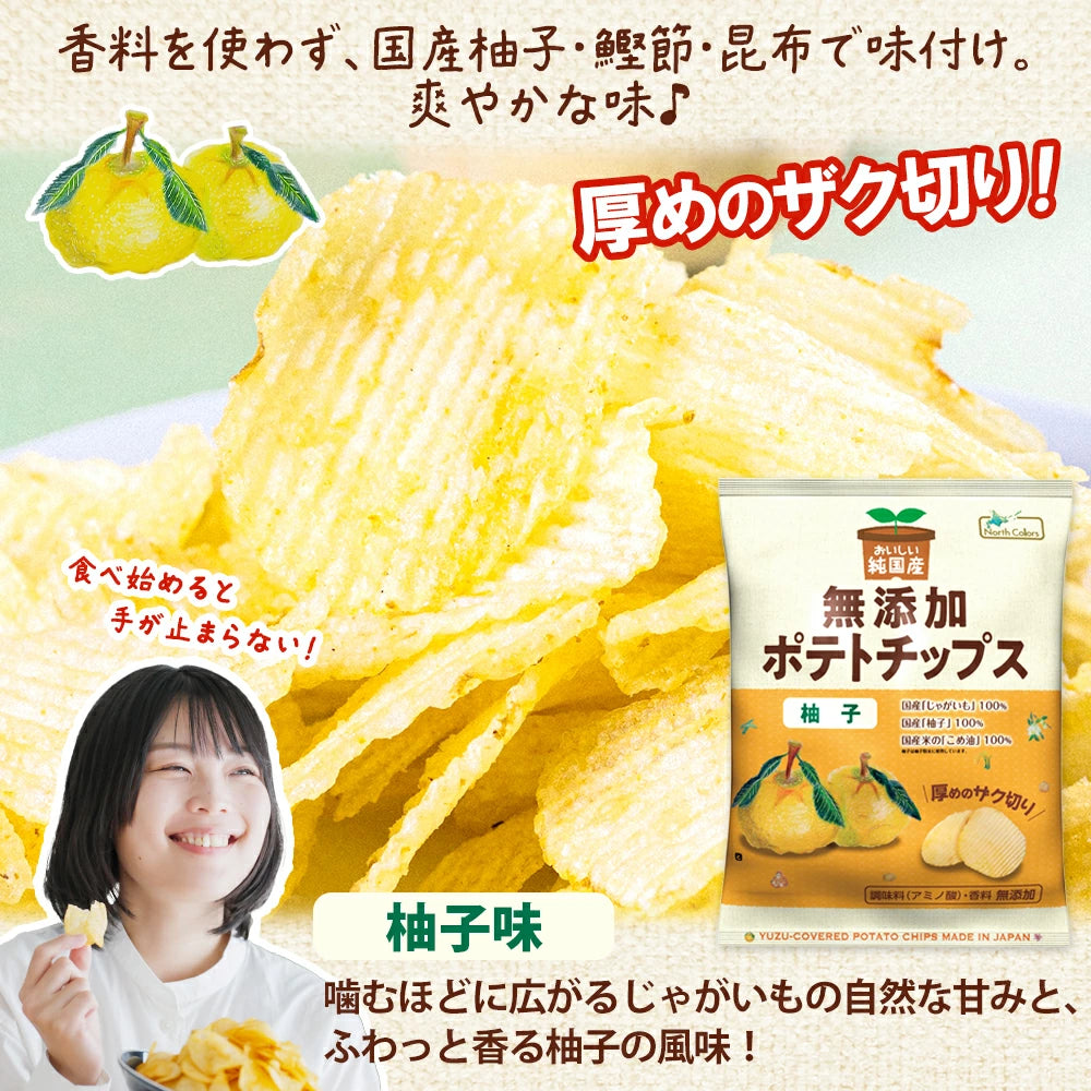 【North Colors】純国産 無添加 ポテトチップス ４種セット（うすしお、のり塩、和風だし、柚子） 各2味 合計8袋